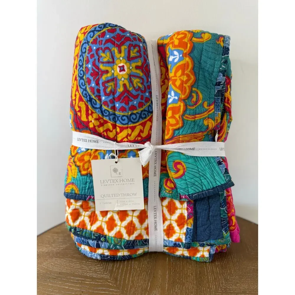 Levtex Home Quilted Throw Blanket 50x60 Multicolor Boho Medallion Cotton